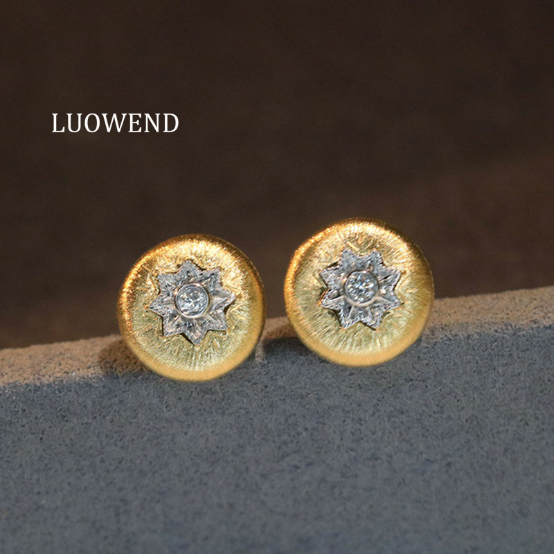 Diamond Stud Earrings - LUOWEND Orecchini in Oro Giallo 18K